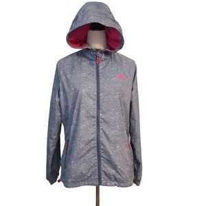 New Balance Womens L Windbreaker Running Jacket Full Zip Hooded Performance Gray